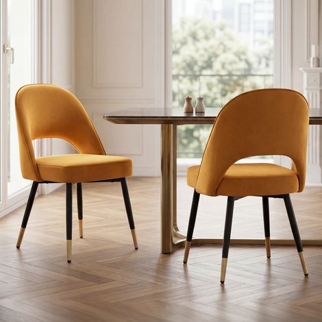 Wahson Lot de 2 chaises en velours jaune – Pieds en métal – Confortables et faciles à nettoyer – Pour salle à manger et cuisine
