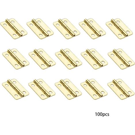 100 bisagras para puertas de armario, bisagras de alta resistencia, bisagras de repuesto, 1,8 x 1,6 cm, color dorado, material hierro. (1/5)