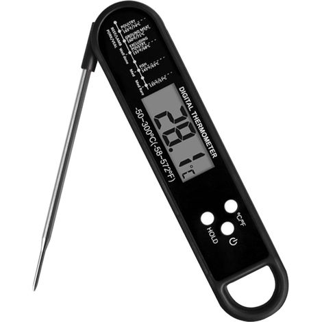 Termometro digitale per carne, ideale per cucinare e per il barbecue, con display LCD impermeabile, pieghevole - nero (1/5)