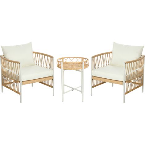 GagaEnsemble bistro 3 pieces salon de jardin rotin PE jaune creme (1/5)