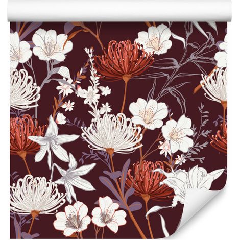 Papel pintado vintage con estampado de flores de pradera para salón y dormitorio, 50x1000 cm. (1/5)