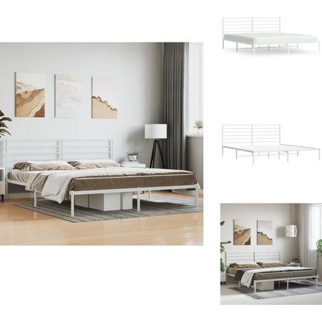 Cadre de lit métal sans matelas et tête de lit blanc 200x200 cm - Cadre De Lit - Lit Double - Lit Metal - Lit Blanc - Meuble Chambre (1/5)