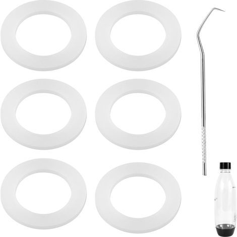 6pcs Joints Rechange en Silicone avec Broche Rectangulaire en Acier Inoxydable, Joint Torique Blanc pour Bouteille Compatible avec Sodastream les Joints d'Étanchéité de Bouteille Plastique (1/5)