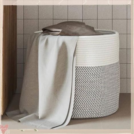 358466 Panier de rangement gris et blanc 40x35 cm coton (1/5)
