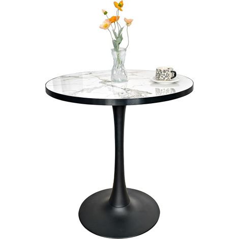 Table à Manger Ronde Marbr Plateau en Pierre Frittée Pieds en Métal, pour Maison Jardin Extérieur Bistrot (1/5)
