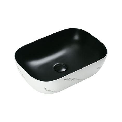 Vasque à poser rectangulaire -47 x 33,5 cm -Noir mat et blanc marbré -VALENTINA (1/4)