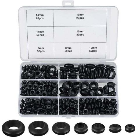 260 Pieces Assorted Rubber Grommets, 7 Sizes Round O-Ring Grommets for Wires, Plugs and Cables (1/4)