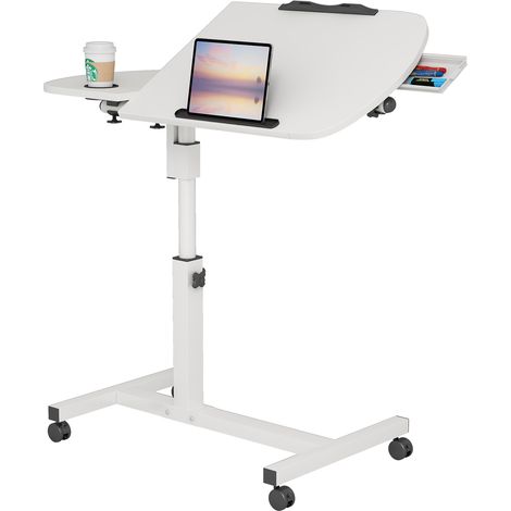 Haloyo® Bureau d'ordinateur avec roulettes,Bureau Mobile, table d'étude pour chambre à coucher, table de lit, 60x40x59-89cm, blanc (1/5)