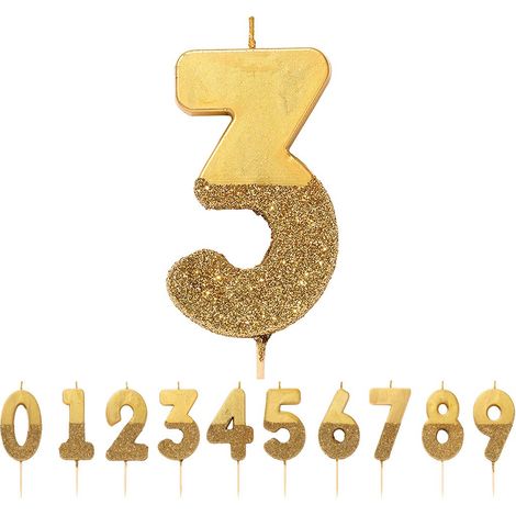 Bougie d'anniversaire numéro 3 dorée avec paillettes Décoration de gâteau Jolie, scintillante pour enfants, adultes, 3e, 13e, 30e fête, anniversaire, âge jalon (1/5)