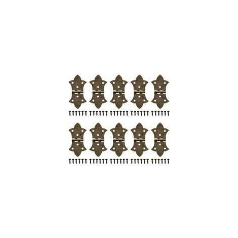 Lot de 10 charnières décoratives à rabat avec vis, bronze antique, pliables à 6 trous pour boîte en bois, armoire, boîte à bijoux