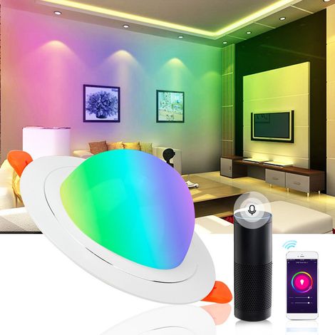 Spot LED intelligent 7W RGB+W WiFi, plafonnier lumineux blanc, contrôle vocal et application, AC85-265V (1/5)