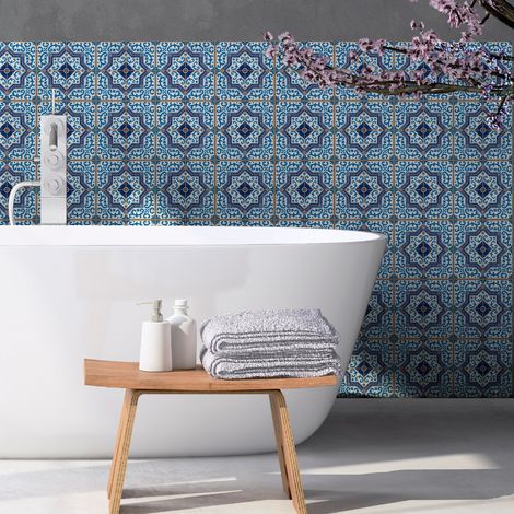 Sticker Mural Carrelage adhésif Cuisine Salle de Bain - 9 STICKERS CARREAUX DE CIMENT AZULEJOS AURELIO - 9stickers15x15cm (1/5)