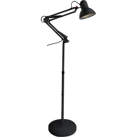 Lampadaire articulé, lampe sur pied noir, hauteur réglable, corps et tête articulée, 1 ampoule E27 (1/5)