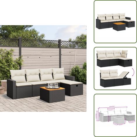 The Living Store Salon de jardin 6 pcs avec coussins noir résine tressée - Ensemble Salon De Jardin - Mobilier De Jardin - Canapé Extérieur - Set De Jardin - Chaise Lounge