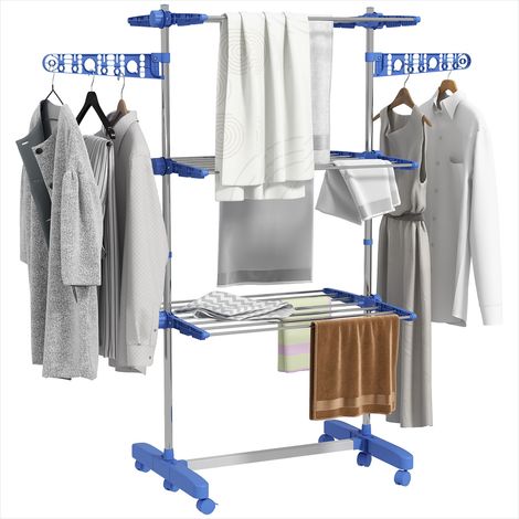 Porte-manteau Séchoir à linge pliable 3 niveaux avec ailes (1/5)
