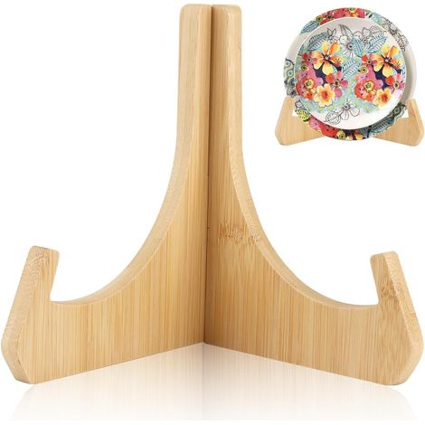 1 - Support Assiette - Chevalet Table - Présentoir Bambou Naturel Pour Cadre Photo Livre DVD - Usage Domestique Commercial - Naturel - 18x15,8x12,8cm