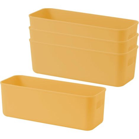 boîte de rangement en plastique pp épais – lot de 4, jaune, pour cuisine, salle de bain, bureau et maquillage (1/5)