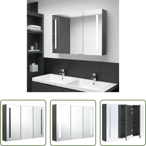 vidaXL Armoire murale LED - Armoire de salle de bain à miroir LED 89x14x62 cm Gris (1/5)