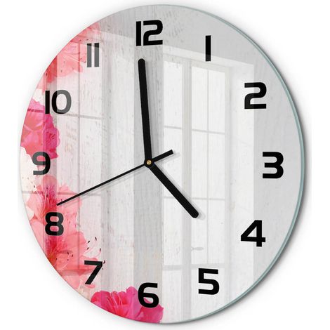 Horloge Murale Ronde en Verre Quartz Silencieuse Sans Tic-Tac Salon Cuisine Fleurs fi 30 cm (1/5)