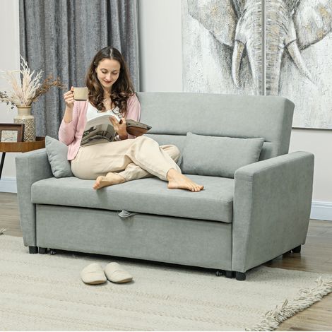Schlafsofa 2-Sitzer mit Stoffbezug in Hellgrau, 155x90x88,5 cm, Rückenlehne 3-fach verstellbar (1/5)