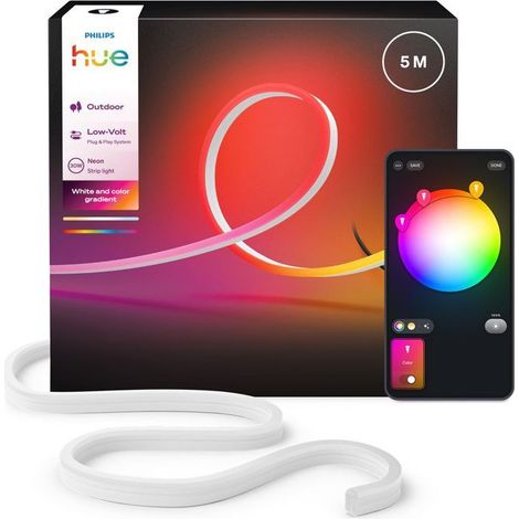 Ruban LED - PHILIPS HUE - Neon extérieur - 5 metres - 1100 lm - Ambiance - Ajustable - Résistant - Base tension