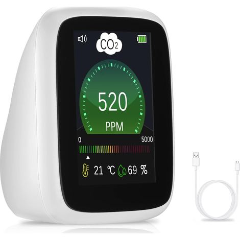 Détecteur de CO2 avec alarme, capteur de xyde de carbone (CO2) domestique NDIR 400 à 5000 ppm, moniteur de qualité de l'air intérieur multifonctio