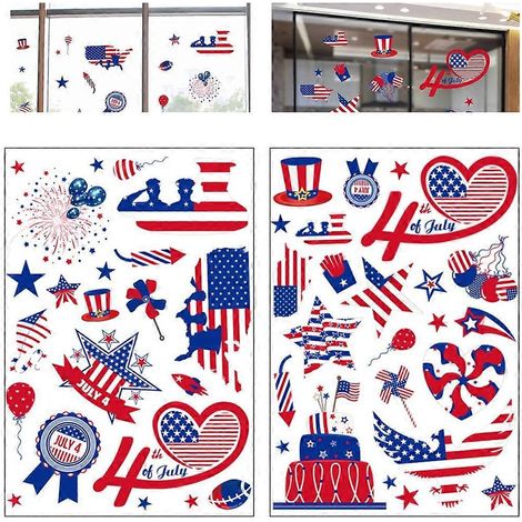 Lot de 2 autocollants décoratifs pour fenêtre, mur ou porte d'entrée, pour la fête de l'Indépendance (1/4)