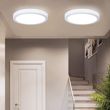 Lot de 2 panneaux LED encastrés de 17 cm (6,69 pouces) - 12 W, lumière du jour douce, ronds et plats, à montage en surface.