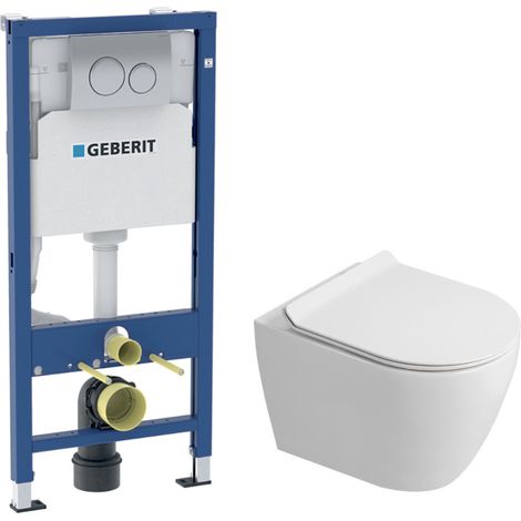 Duofix WC-Pack Vorwandelement 112 cm + Wand-WC ohne Spülrand Ceramia mit SoftClose-Sitz + Betätigungsplatte chrom (GEBCEPXWT03-I