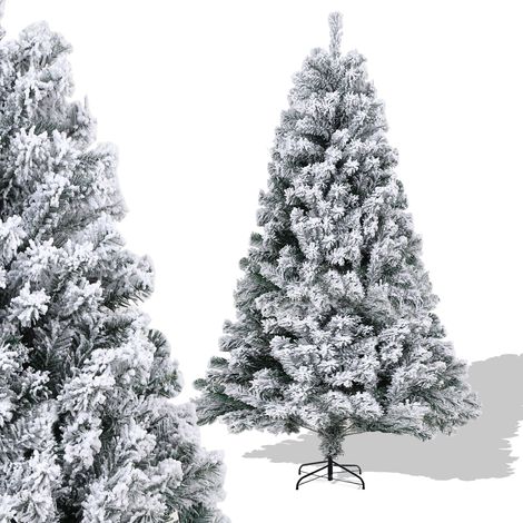 Wolketon Albero di Natale Aghi di pino natalizio con supporto esterno floccato 150cm con polvere di neve