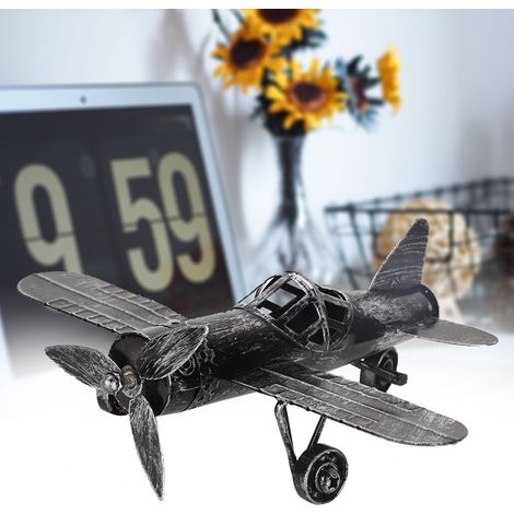 Avion Vintage en Métal pour Décoration de Bureau et Accessoire Photo Créatif (Noir) (1/5)