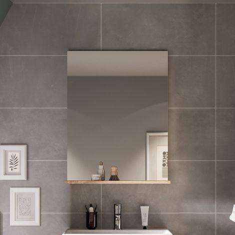 Miroir 1 étagère 60x18x79 cm chêne et blanc - LAMBY