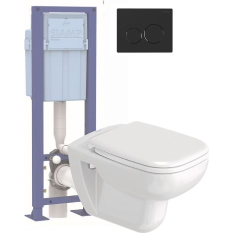 Pack inodoro suspendido sin reborde DURAVIT D-CODE + asiento + soporte SIAMP + placa negra