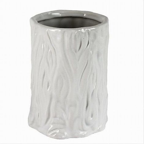 TRADE SHOP - Bicchiere Portaspazzolini Dentifricio Bagno Ceramica Bianca Effetto Tronco 10331 -