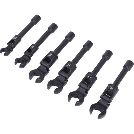 Ensemble 6 clés à pipe ouvertes flexibles à tête longue 3/8" pour injecteurs et conduites carburant, douilles métriques 12-19mm, coffret de rangement (1/5)