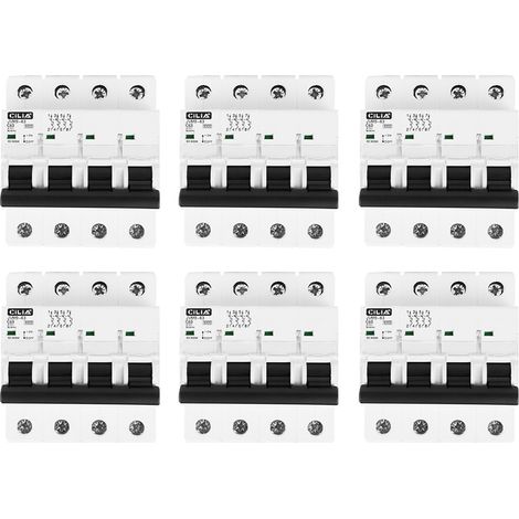 Lot de 6 Disjoncteur Magnétothermique Tétrapolaire CILIA (4P) 400V Triphasé  Courbe C, 6kA  Disjoncteur Modulaire 4 Modules pour Tableau Électrique 63A