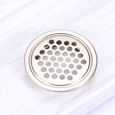Griglia di ventilazione color acciaio inox, diametro 29 mm, 1 maglia rotonda in acciaio inox, adatta per le prese d'aria dei pensili della cucina. (1/5)