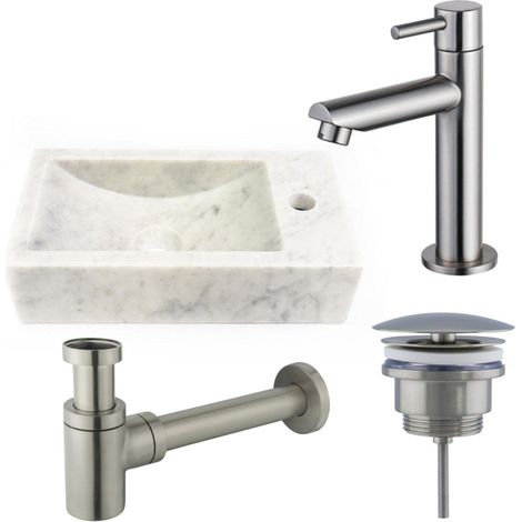 FugaFlow Eccelente Arredo Pack Lave-mains - 22x40x10cmcm - 1 trou de robinet - droite - marbre - robinet Inox - Blanc