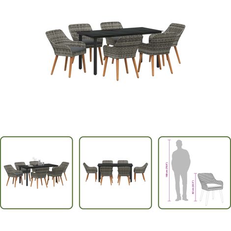 Gartentisch - Garten Essgruppe mit Kissen 7 pcs Grau Poly-Rattan (1/5)