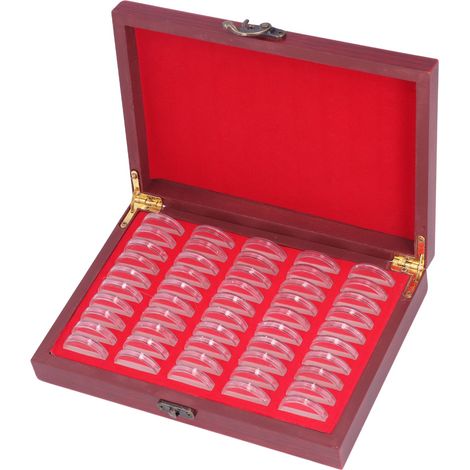 Münzbehälter für 50 Münzen, Vintage-Münzaufbewahrungsbox aus Holz mit transparenter Schutzhülle, ideales Geschenk für Münzsammler (1/5)