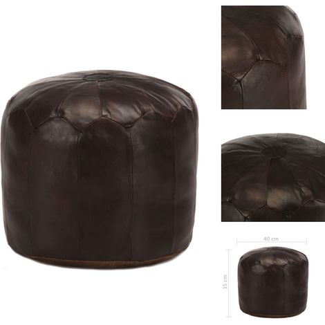 Pouf 40 x 35 cm Marron foncé Cuir véritable de chèvre - Pouf En Cuir - Pouf Design - Pouf Vintage - Pouf Confortable - Pouf Salon (1/4)