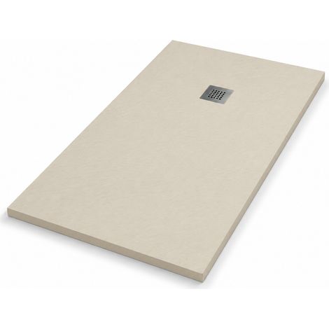 Plato de Ducha de Resina Antideslizante  120x90 cm  Incluye Válvula de Desagüe y Rejilla de Acero Inoxidable  Color Beige RAL 1013 (1/5)