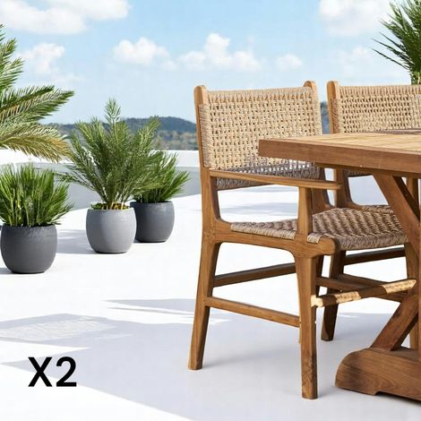 Chaise de jardin en teck et résine tressée avec accoudoirs (lot de 2) MENDOZA (1/5)
