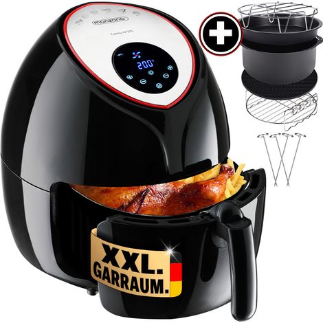 MONZANA® Heißluftfritteuse 6,5 Liter inkl. Kuchenform Pizzapfanne Grillrost Heißluftofen 1850 W ohne Fett Öl Küche Rezeptheft Kunststoff Schwarz (1/5)