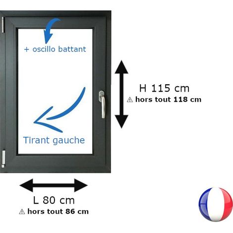 Fenêtre PVC 1 vantail H 115 x L 80 cm OB anthracite pour pose en neuf - tirant gauche (1/5)