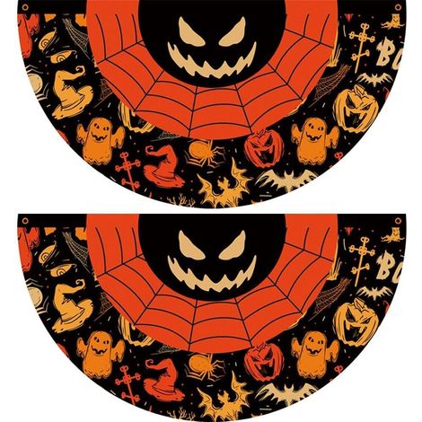 Guirlande fanions Halloween en polyester plissé, citrouille chauve-souris fantôme, décoration suspendue pour porte, jardin et fête (1/5)