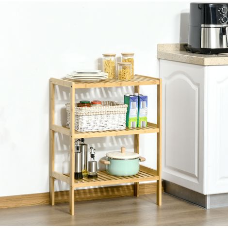 Estantería de baño de bambú color madera natural, 62 cm, 3 baldas con almacenaje (1/5)