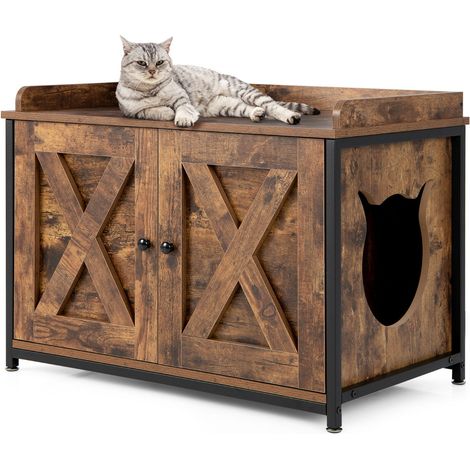 Maison de toilette pour chat meuble à litière 80 x 50 x 58 cm réduit les odeurs design industriel en MDF marron