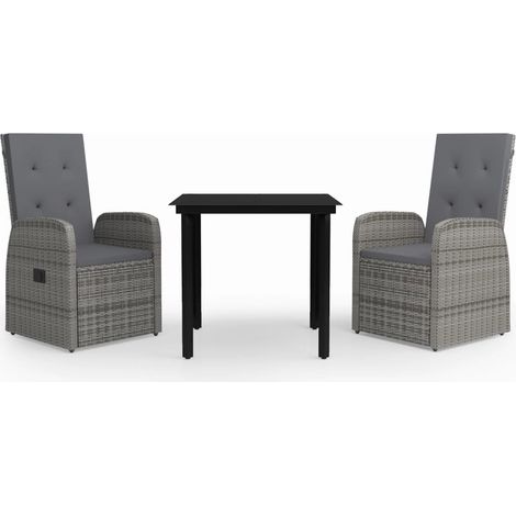 3 pcs Ensemble de salle à manger de jardin Salon de jardin Mobilier de salle à manger avec coussins Gris RJTRX239075 (1/5)