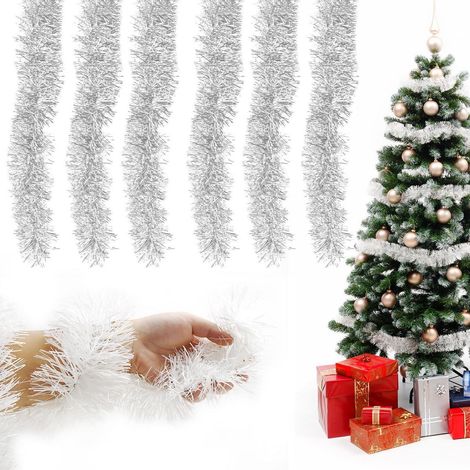 Weihnachtsgirlande Lametta 12m (6x2m) Weiß, flexibel, für Baum & Deko